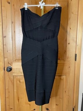 House Of CB Strapless Black Bandage Midi Dress Size L